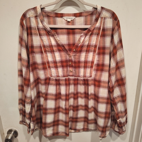 Lucky Brand Tops - Lucky Brand Women's Plaid Popover Peasant Top Sz XL Boho Lightweight Casual
